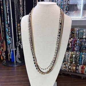 Express Elegant Gold Tone and Black Layered Necklace with Sparkly Crystals